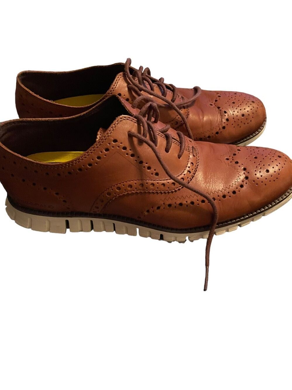 Cole Haan Zerogrand Mens British Tan Wingtip Leather Oxford Shoes Size 9.5D